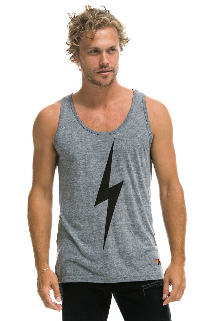 AVIATOR NATION Bolt Tank Graphic Lightning Bolt in Heather Gray Men's Medium